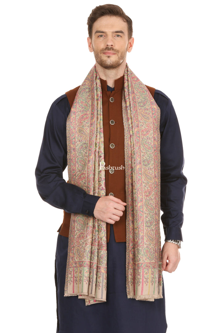 Pashtush India Mens Scarves Stoles and Mufflers Pashtush Mens Fine Soft Ethnic Stole, Pastel Hues