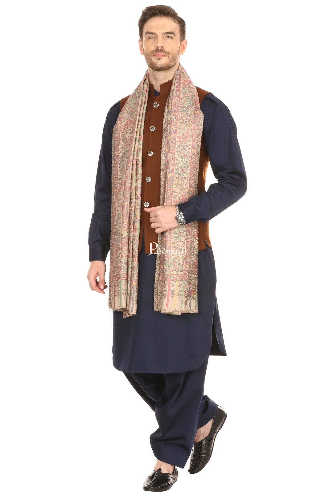 Pashtush India Mens Scarves Stoles and Mufflers Pashtush Mens Fine Soft Ethnic Stole, Pastel Hues