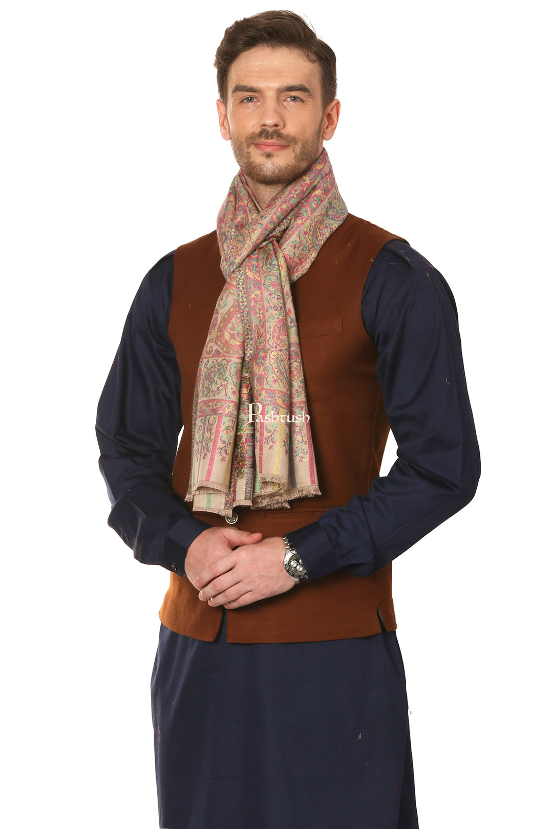 Pashtush India Mens Scarves Stoles and Mufflers Pashtush Mens Fine Soft Ethnic Stole, Pastel Hues