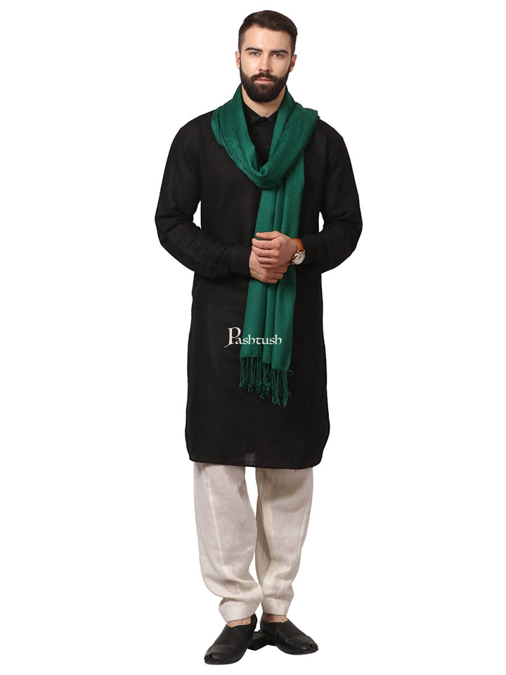 Pashtush India Mens Scarves Stoles and Mufflers Pashtush Mens Fine Wool Jacquard Muffler - Bottle Green