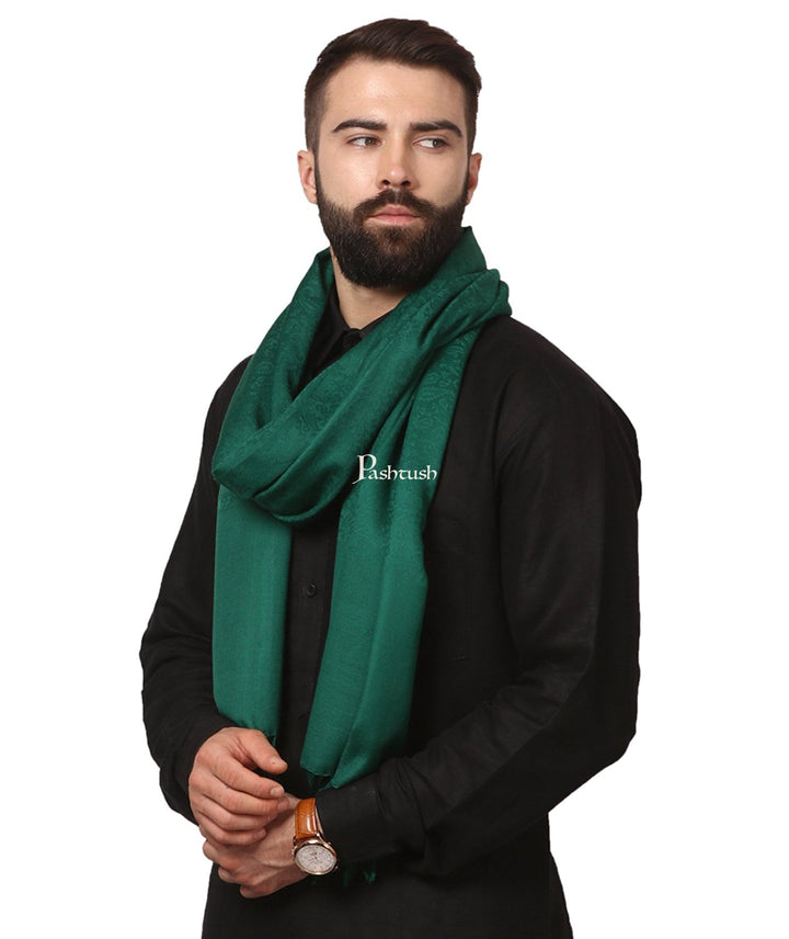 Pashtush India Mens Scarves Stoles and Mufflers Pashtush Mens Fine Wool Jacquard Muffler - Bottle Green