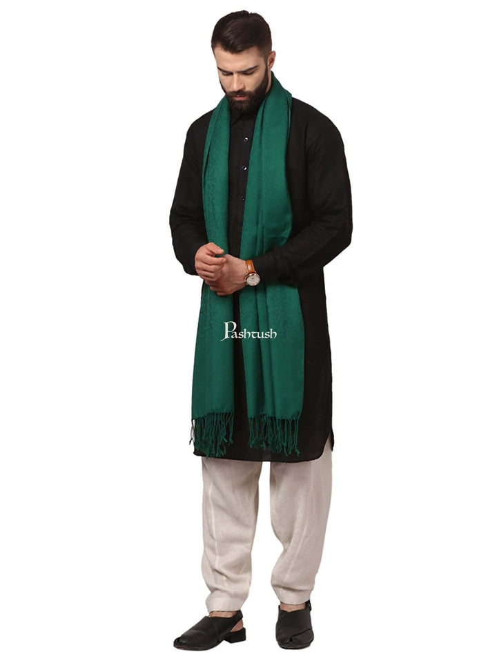 Pashtush India Mens Scarves Stoles and Mufflers Pashtush Mens Fine Wool Jacquard Muffler - Bottle Green