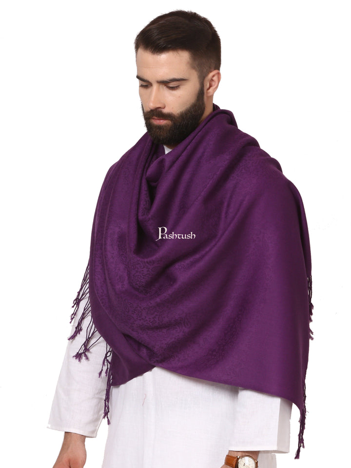 Pashtush India Mens Scarves Stoles and Mufflers Pashtush Mens Fine Wool Jacquard Muffler, Deep Purple