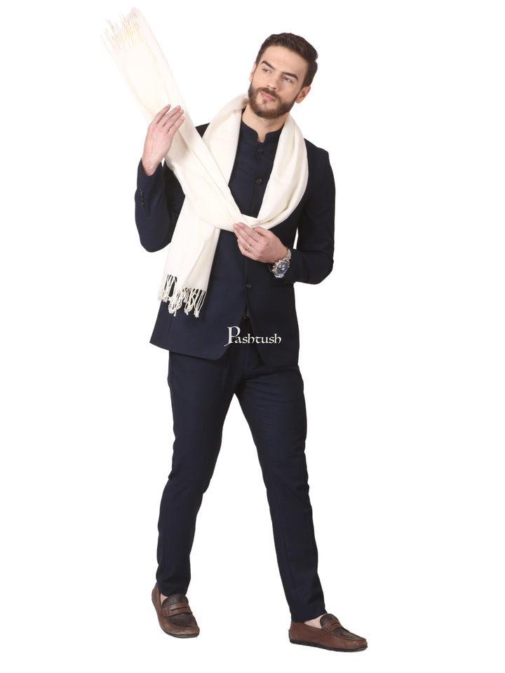 Pashtush India Mens Scarves Stoles and Mufflers Pashtush Mens Fine Wool Jacquard Muffler - Ivory