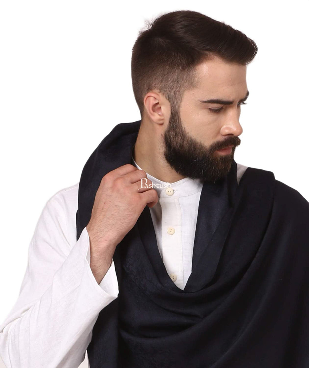 Pashtush India Mens Scarves Stoles and Mufflers Pashtush Mens Fine Wool Jacquard Muffler, Navy Blue