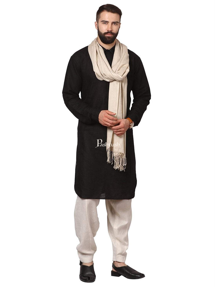 Pashtush India Mens Scarves Stoles and Mufflers Pashtush Mens Fine Wool Jacquard Muffler, Sahara