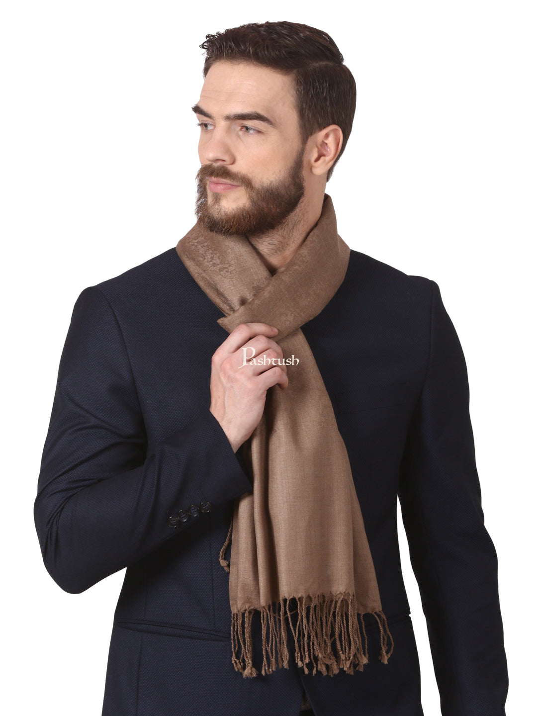 Pashtush Mens Fine Wool Jacquard Muffler (Taupe Colour) – Pashtush