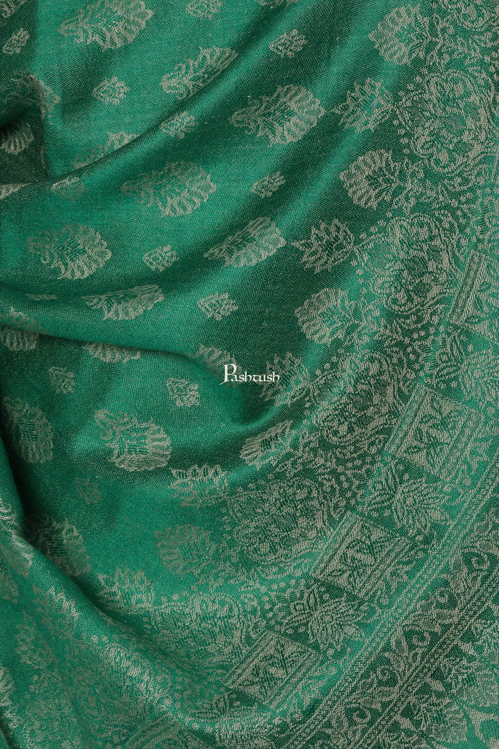 Pashtush India Mens Scarves Stoles and Mufflers Pashtush Mens Fine Wool Jacquard Stole, Bottle Green