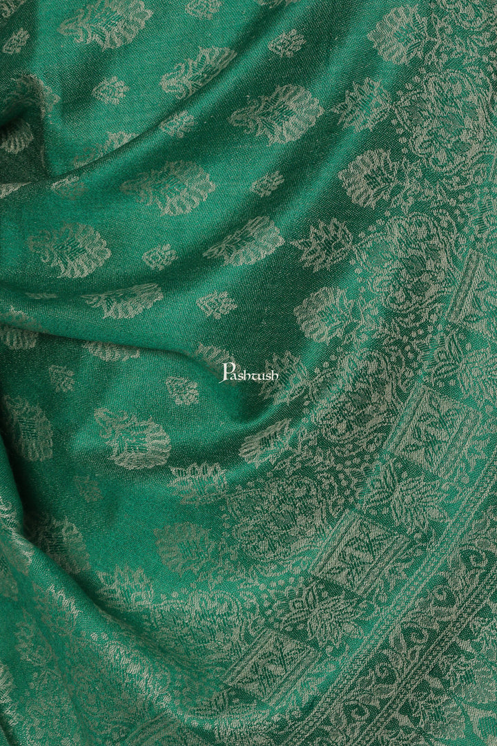 Pashtush India Mens Scarves Stoles and Mufflers Pashtush Mens Fine Wool Jacquard Stole, Bottle Green