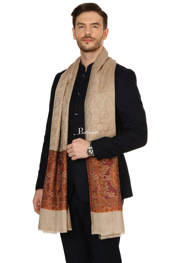 Pashtush India Mens Scarves Stoles and Mufflers Pashtush Mens Fine Wool Jacquard Stole, Brown