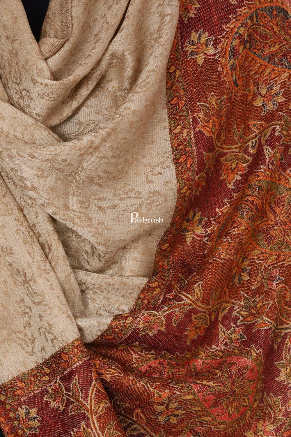 Pashtush India Mens Scarves Stoles and Mufflers Pashtush Mens Fine Wool Jacquard Stole, Brown