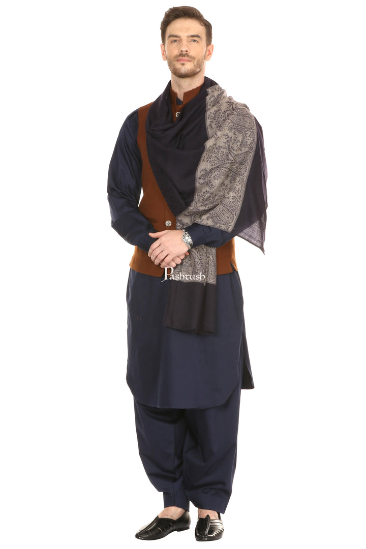 Pashtush India Mens Scarves Stoles and Mufflers Pashtush Mens Fine Wool Reversible Muffler - Black