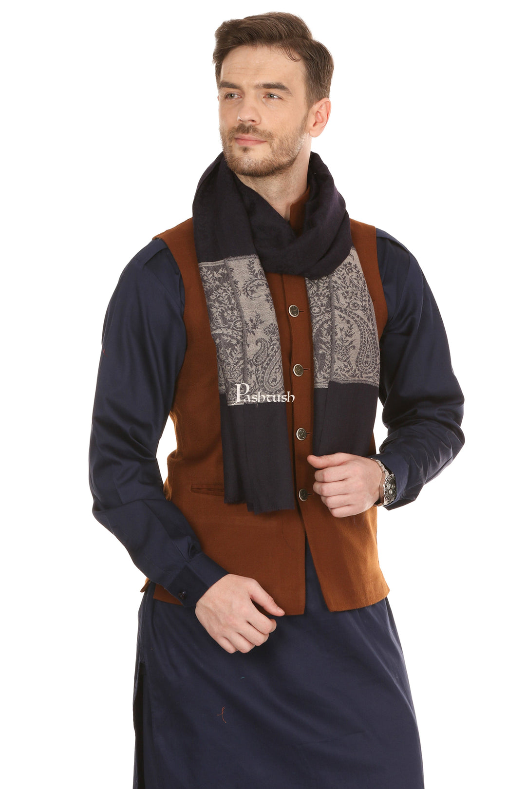 Pashtush India Mens Scarves Stoles and Mufflers Pashtush Mens Fine Wool Reversible Muffler - Black