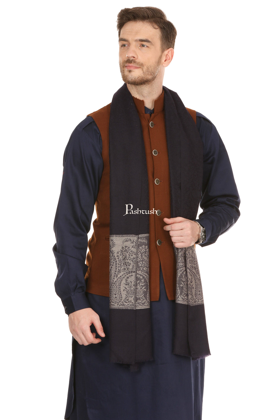 Pashtush India Mens Scarves Stoles and Mufflers Pashtush Mens Fine Wool Reversible Muffler - Black