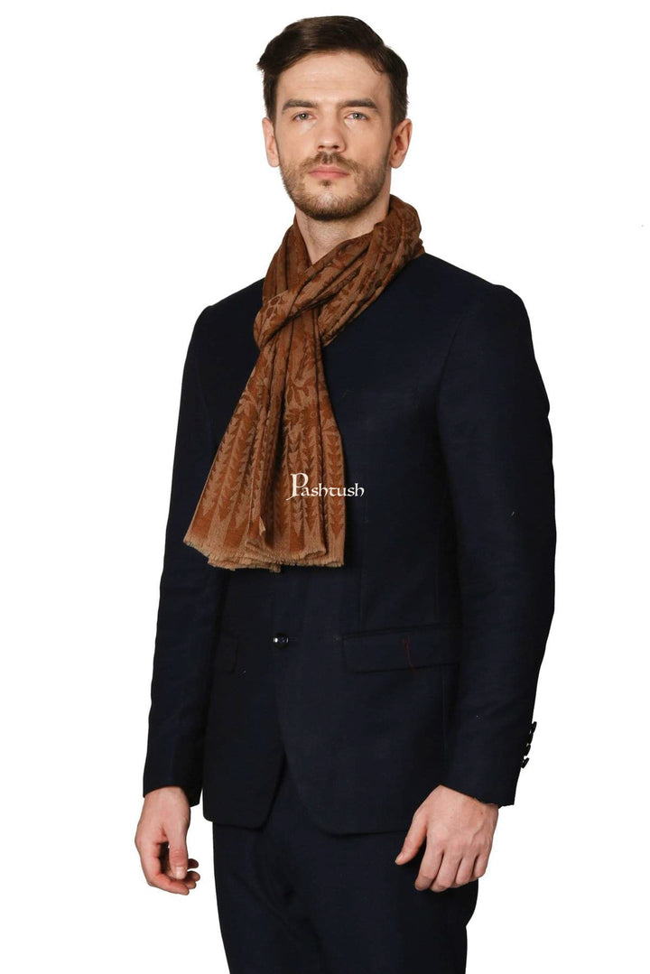 Pashtush India Mens Scarves Stoles and Mufflers Pashtush Mens Fine Wool Reversible Muffler, Soft And Warm - Brown