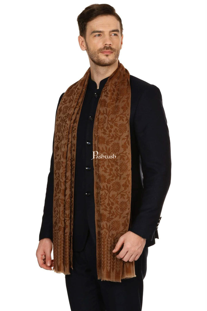 Pashtush India Mens Scarves Stoles and Mufflers Pashtush Mens Fine Wool Reversible Muffler, Soft And Warm - Brown