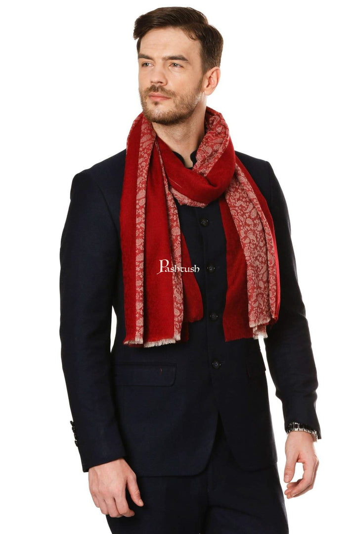 Pashtush India Mens Scarves Stoles and Mufflers Pashtush Mens Fine Wool Reversible Muffler, Soft And Warm - Crimson