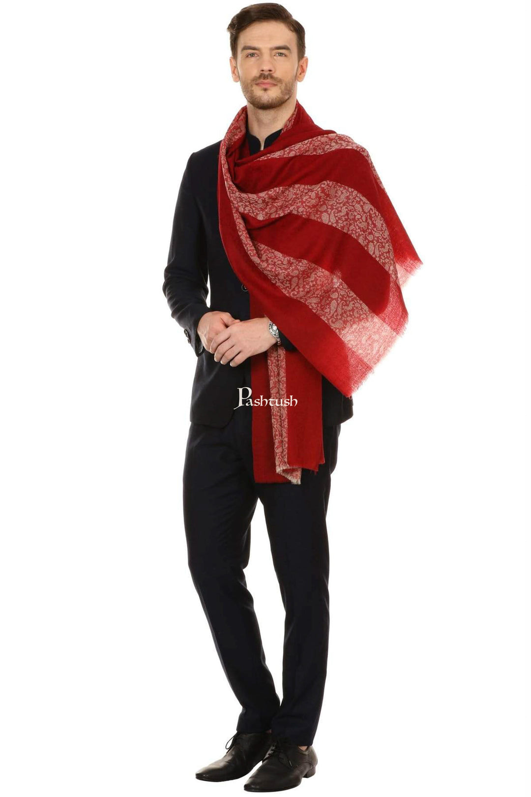 Pashtush India Mens Scarves Stoles and Mufflers Pashtush Mens Fine Wool Reversible Muffler, Soft And Warm - Crimson