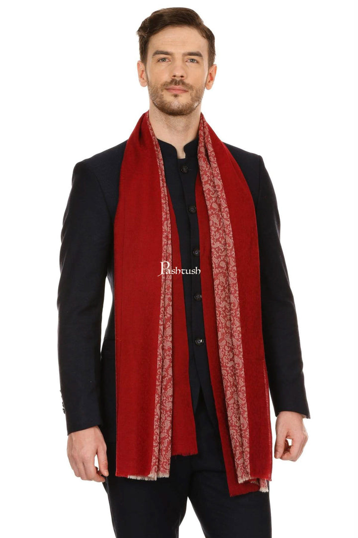 Pashtush India Mens Scarves Stoles and Mufflers Pashtush Mens Fine Wool Reversible Muffler, Soft And Warm - Crimson