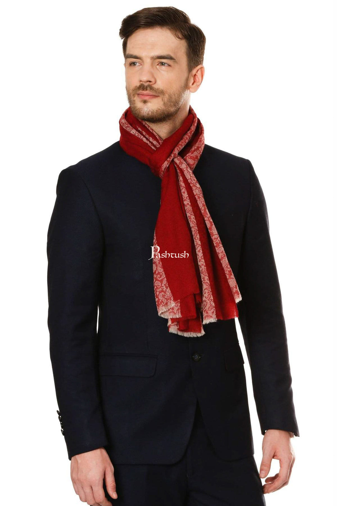 Pashtush India Mens Scarves Stoles and Mufflers Pashtush Mens Fine Wool Reversible Muffler, Soft And Warm - Crimson