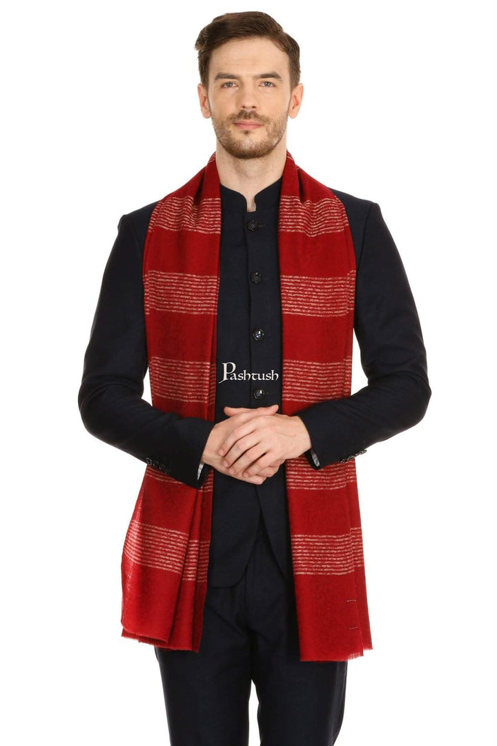 Pashtush India Mens Scarves Stoles and Mufflers Pashtush Mens Fine Wool Reversible Muffler, Soft And Warm - Deep Maroon