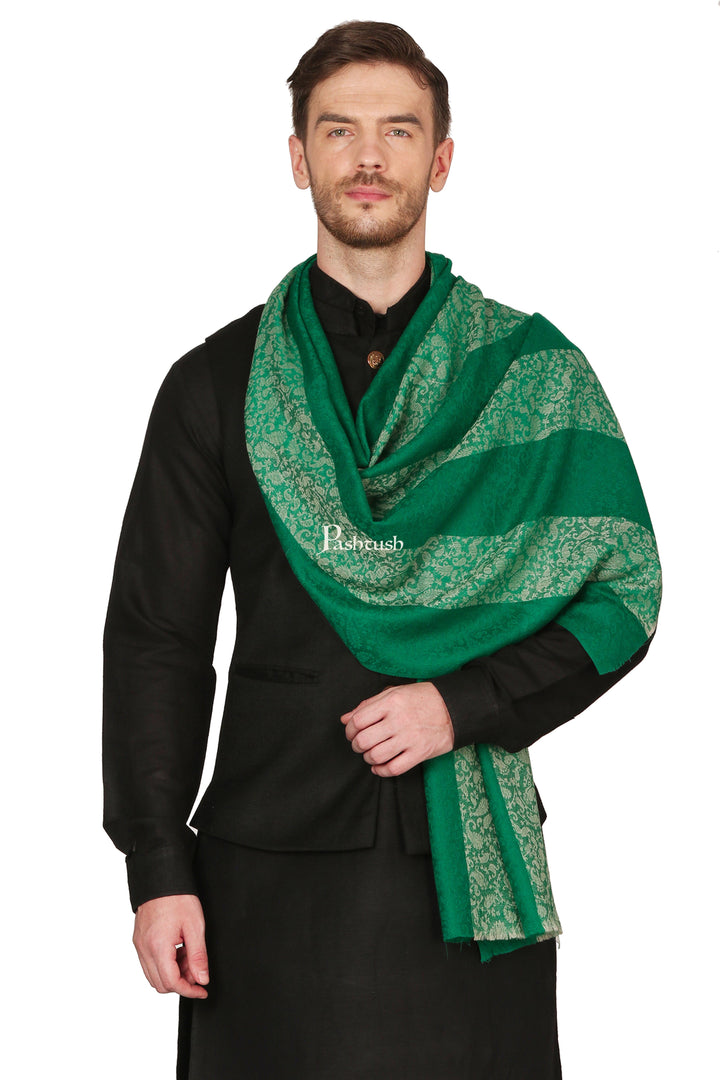 Pashtush India Mens Scarves Stoles and Mufflers Pashtush Mens Fine Wool Reversible Muffler, Soft And Warm - Emerald Green