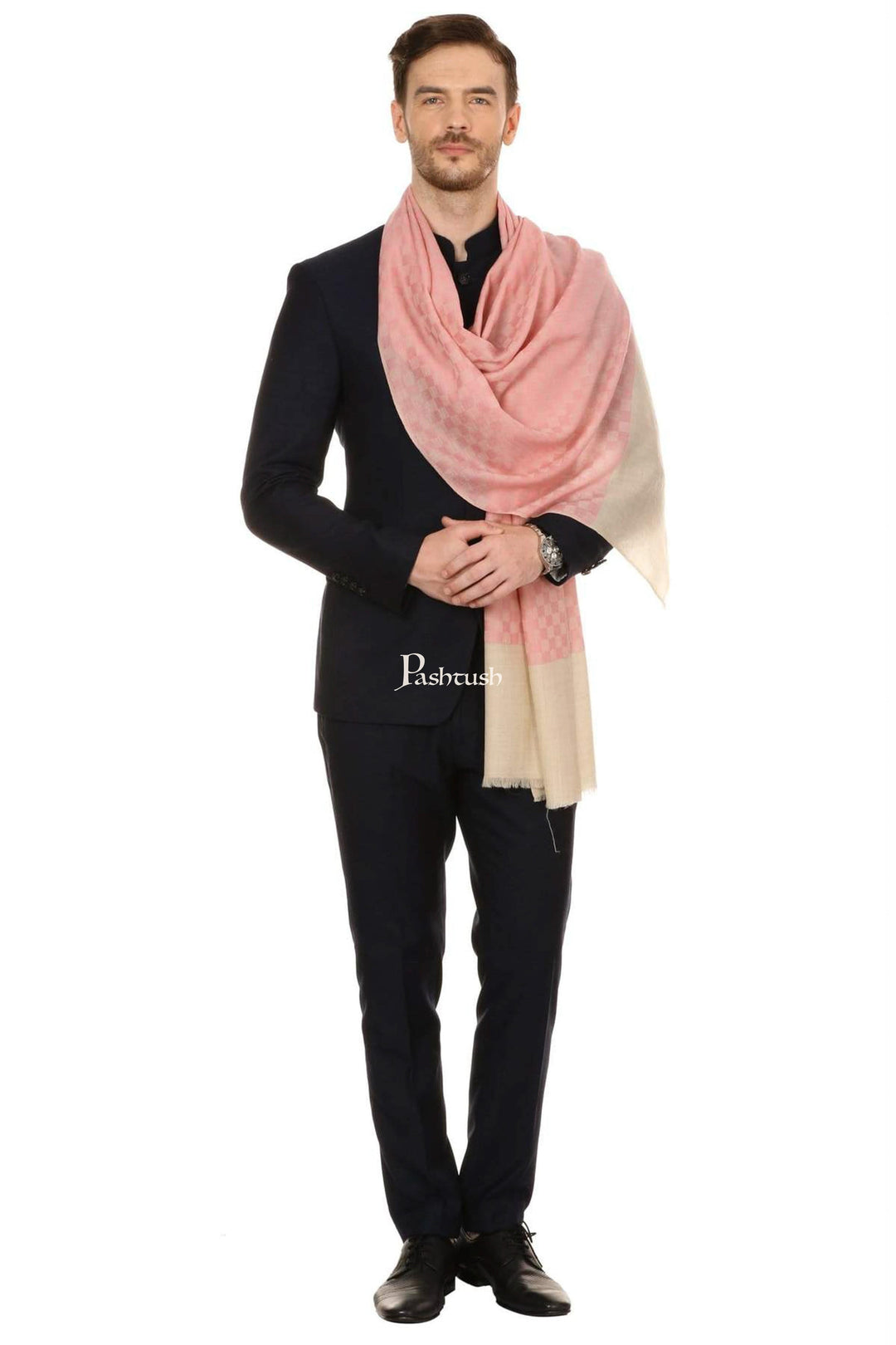 Pashtush India Mens Scarves Stoles and Mufflers Pashtush Mens Fine Wool Reversible Muffler, Soft And Warm - Pink