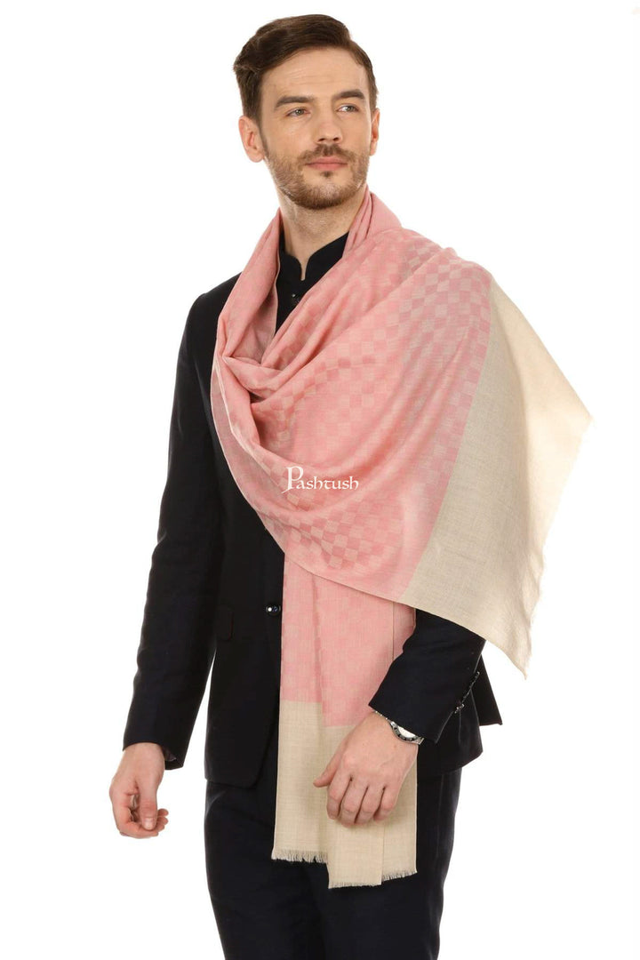 Pashtush India Mens Scarves Stoles and Mufflers Pashtush Mens Fine Wool Reversible Muffler, Soft And Warm - Pink