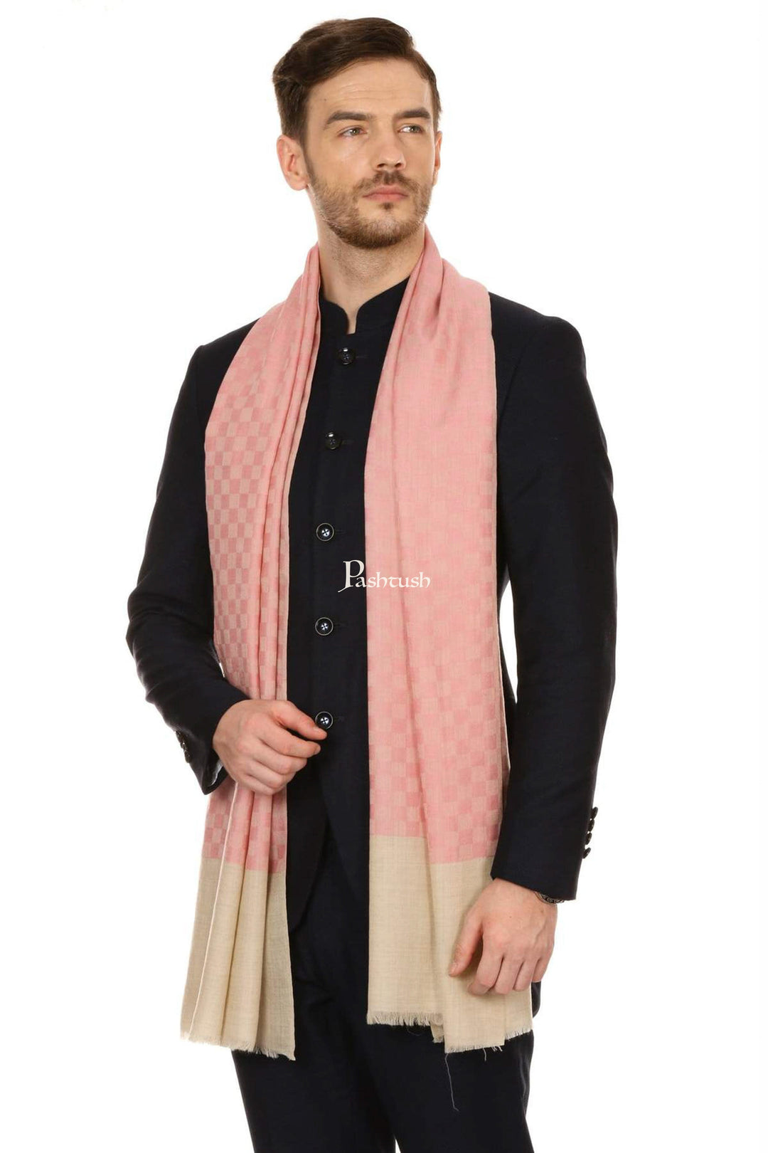 Pashtush India Mens Scarves Stoles and Mufflers Pashtush Mens Fine Wool Reversible Muffler, Soft And Warm - Pink