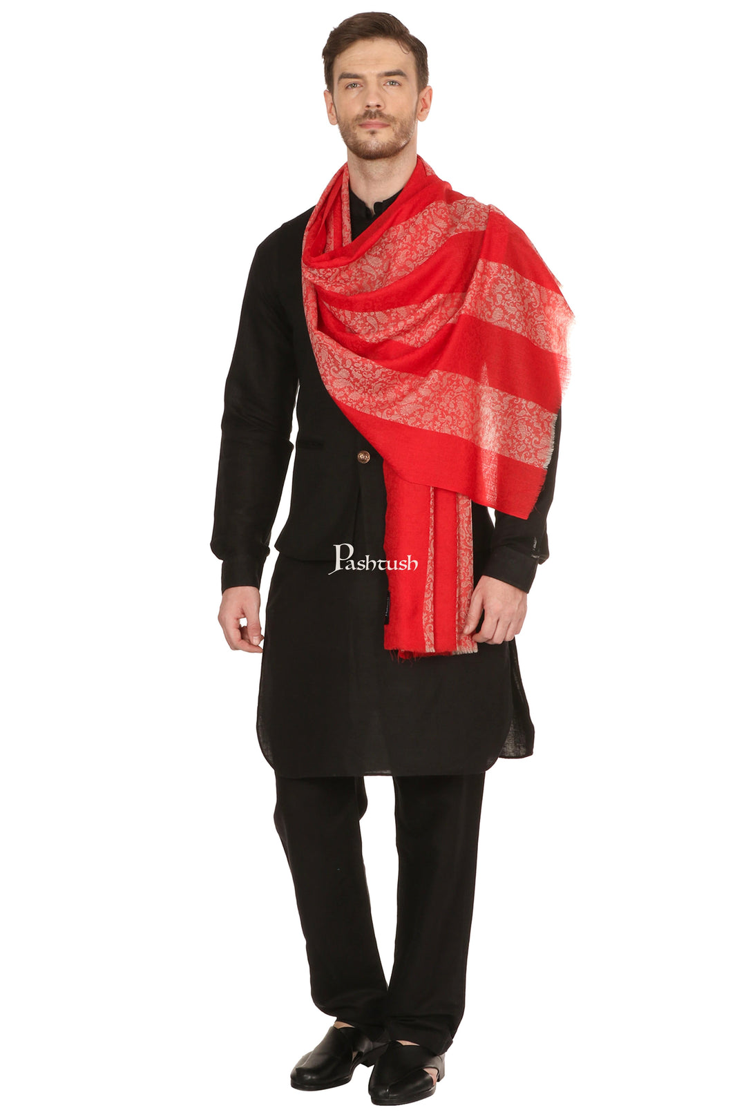 Pashtush India Mens Scarves Stoles and Mufflers Pashtush Mens Fine Wool Reversible Muffler, Soft And Warm - Red