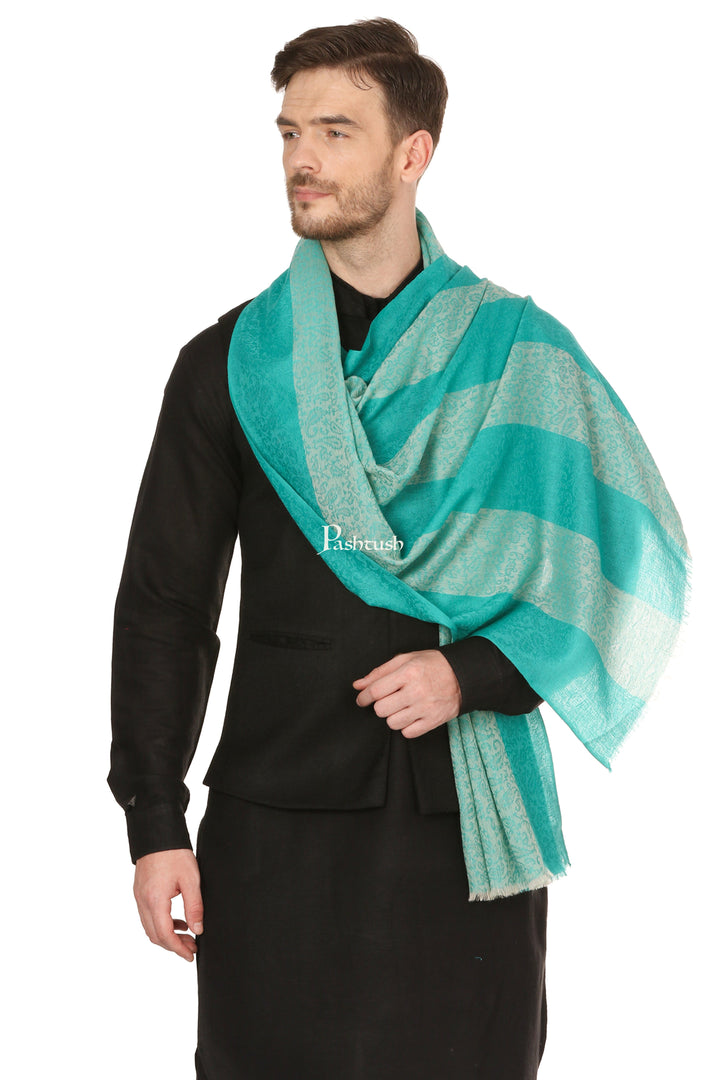 Pashtush India Mens Scarves Stoles and Mufflers Pashtush Mens Fine Wool Reversible Muffler, Soft And Warm - Sea Green