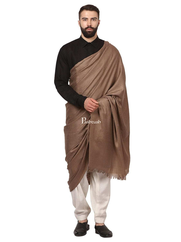 Pashtush India Mens Shawls Gents Shawl Pashtush Mens Fine Wool, Self Design, Full Size Mens, Taupe