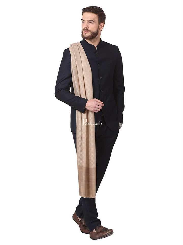 Pashtush India Mens Scarves Stoles and Mufflers Pashtush Mens Fine Wool Stole, Extra-Soft Cashmere Feel, Beige