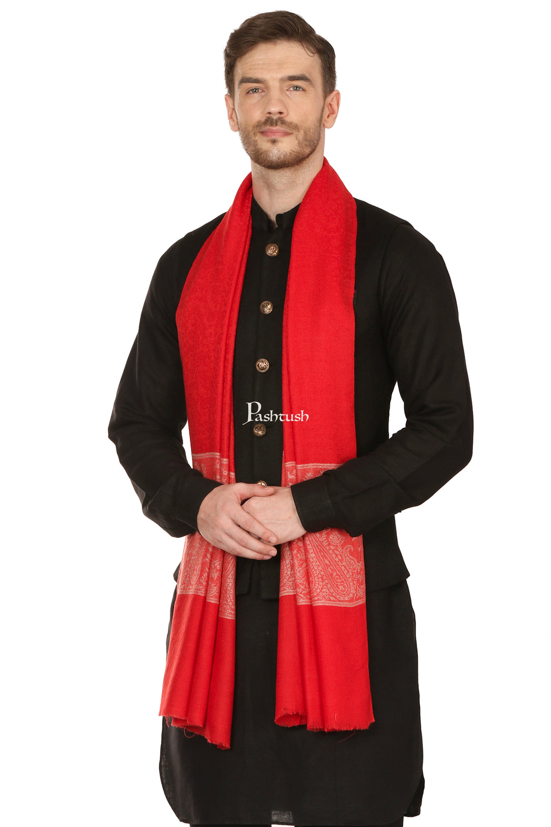 Pashtush India Mens Scarves Stoles and Mufflers Pashtush Mens Fine Wool Stole, Red