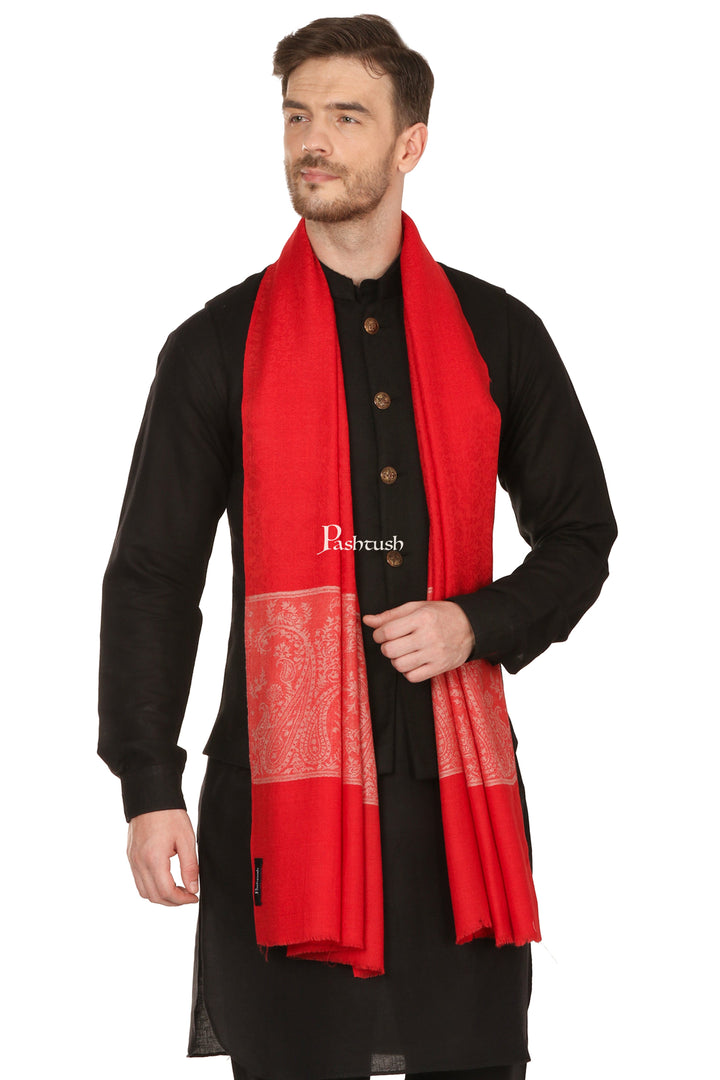 Pashtush India Mens Scarves Stoles and Mufflers Pashtush Mens Fine Wool Stole, Red