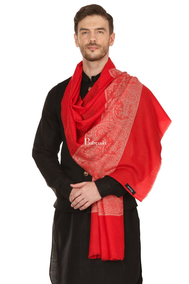 Pashtush India Mens Scarves Stoles and Mufflers Pashtush Mens Fine Wool Stole, Red