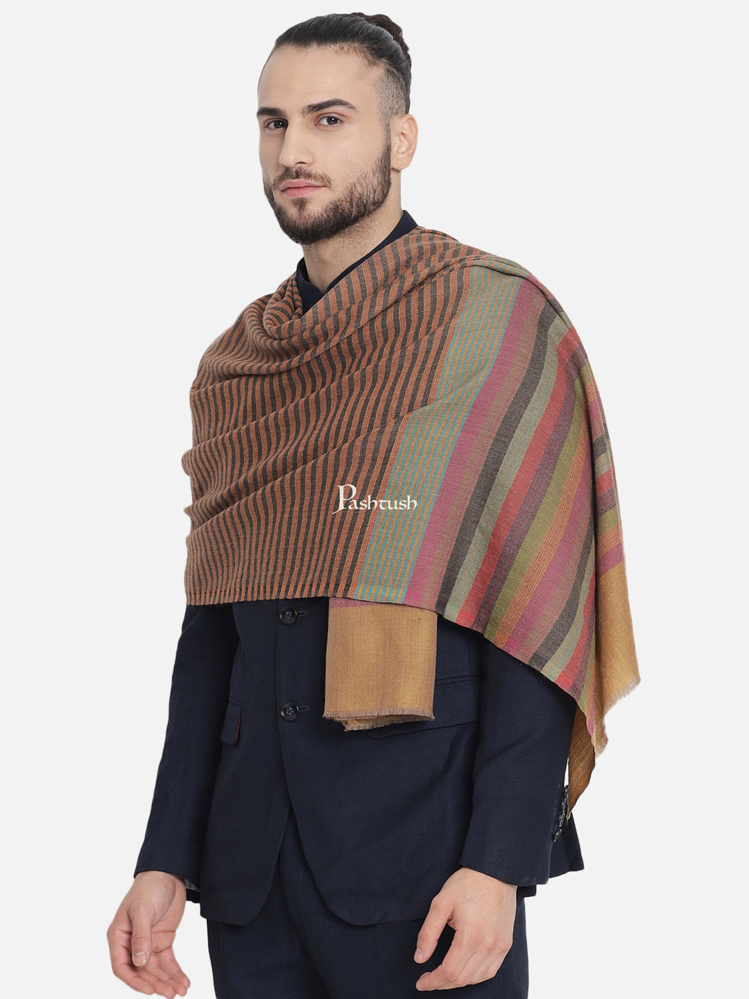 Pashtush India Mens Scarves Stoles and Mufflers Pashtush Mens Fine Wool Striped Muffler, Soft And Warm Stole Scarf