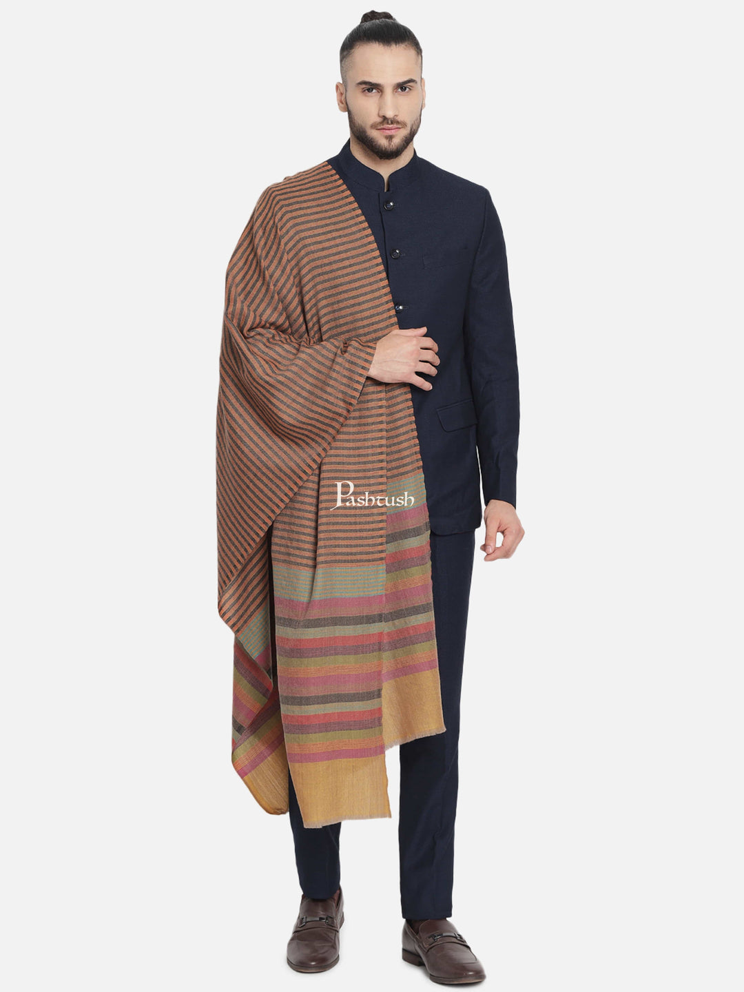 Pashtush India Mens Scarves Stoles and Mufflers Pashtush Mens Fine Wool Striped Muffler, Soft And Warm Stole Scarf