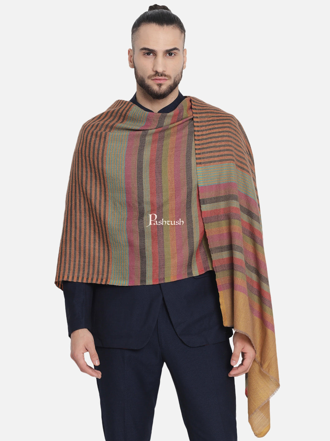 Pashtush India Mens Scarves Stoles and Mufflers Pashtush Mens Fine Wool Striped Muffler, Soft And Warm Stole Scarf