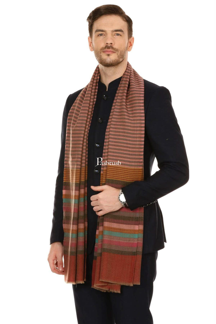 Pashtush India Mens Scarves Stoles and Mufflers Pashtush Mens Fine Wool Striped Muffler, Soft And Warm Stole Scarf