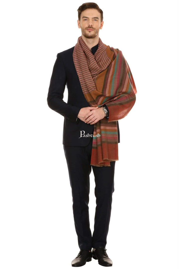 Pashtush India Mens Scarves Stoles and Mufflers Pashtush Mens Fine Wool Striped Muffler, Soft And Warm Stole Scarf