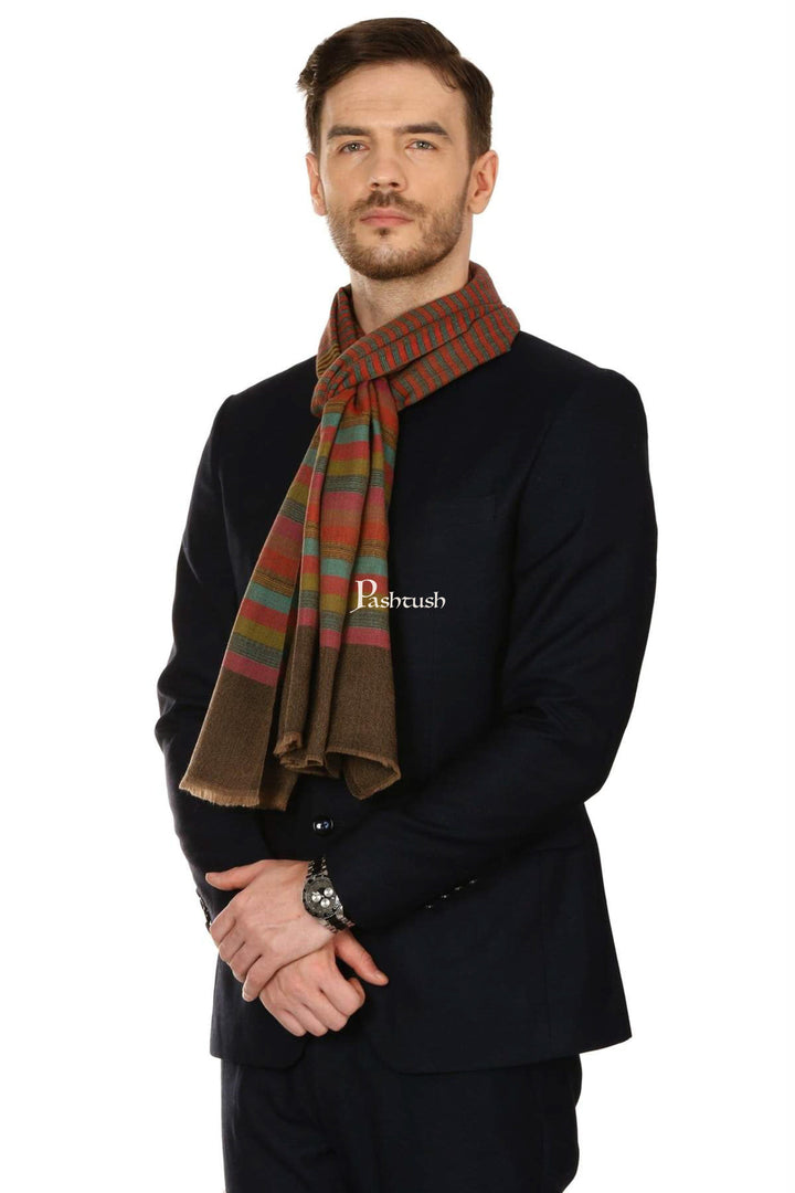 Pashtush India Mens Scarves Stoles and Mufflers Pashtush Mens Fine Wool Striped Muffler, Soft And Warm Stole Scarf