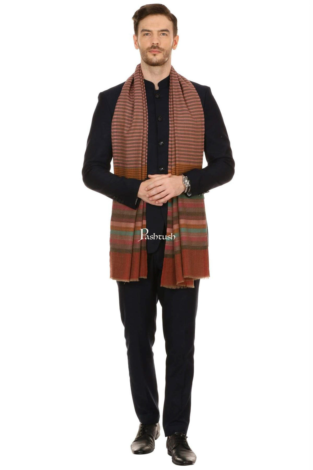 Pashtush India Mens Scarves Stoles and Mufflers Pashtush Mens Fine Wool Striped Muffler, Soft And Warm Stole Scarf