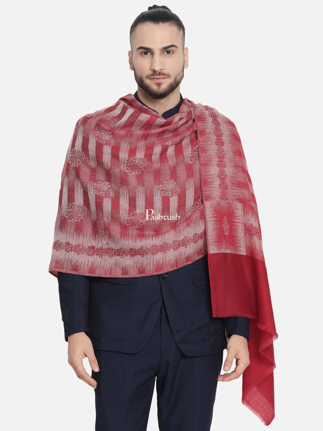 Pashtush India Mens Scarves Stoles and Mufflers Pashtush Mens Fine Wool Striped Red Muffler, Soft And Warm Stole Scarf