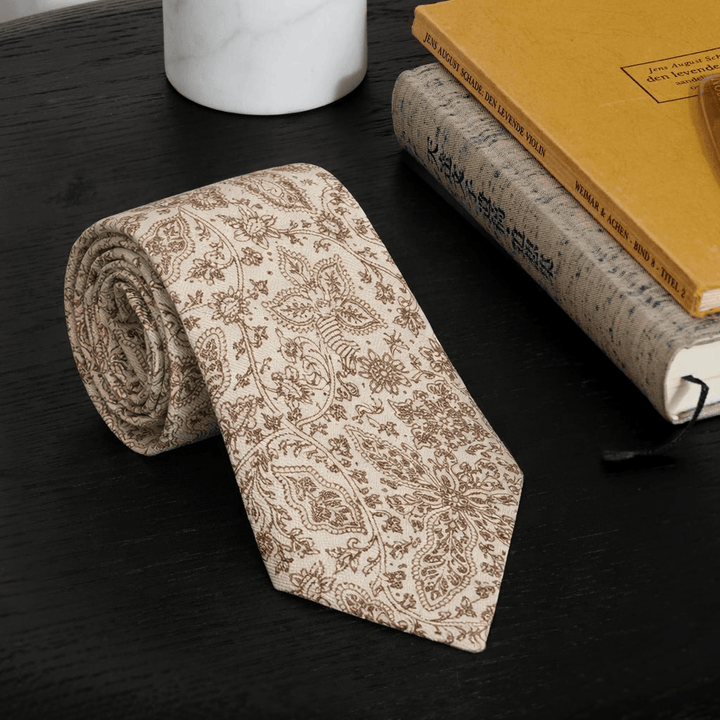 Pashtush India Mens Neckties Ties for Men Pashtush mens Fine Wool tie, Needlework Embroidery design, Beige