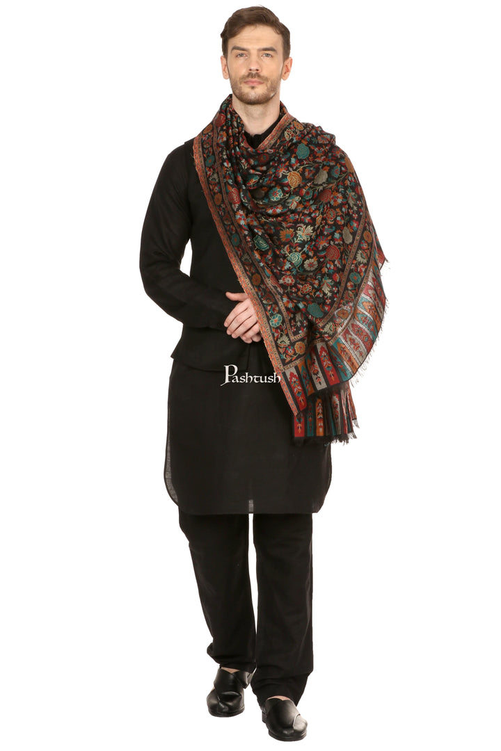 Pashtush India Mens Scarves Stoles and Mufflers Pashtush Mens Gulaabdar Ethnic Ethinc Jamawar Stole, Woven Design - Black