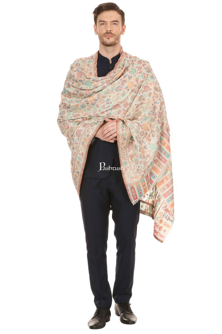 Pashtush India Mens Scarves Stoles and Mufflers Pashtush Mens Gulaabdar Ethnic Stole, Woven Design Ivory