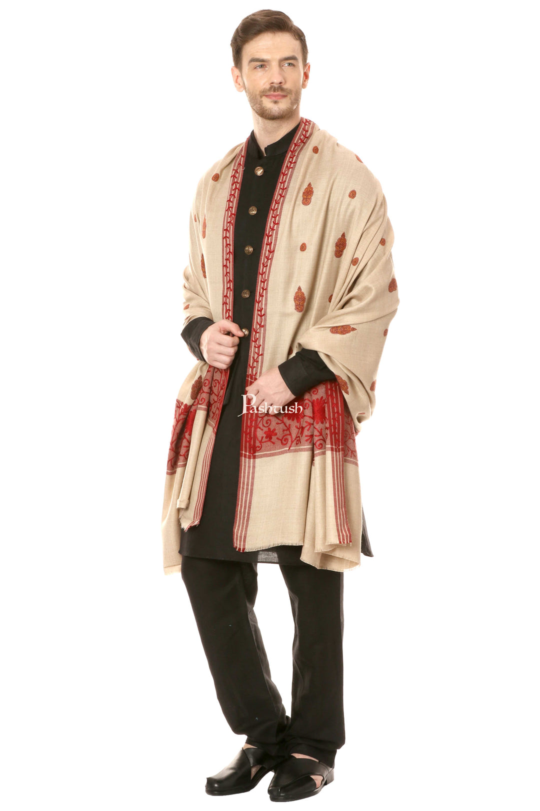 Pashtush India Mens Shawls Gents Shawl Pashtush Mens Hand Embroidery Shawl, Thick And Warm