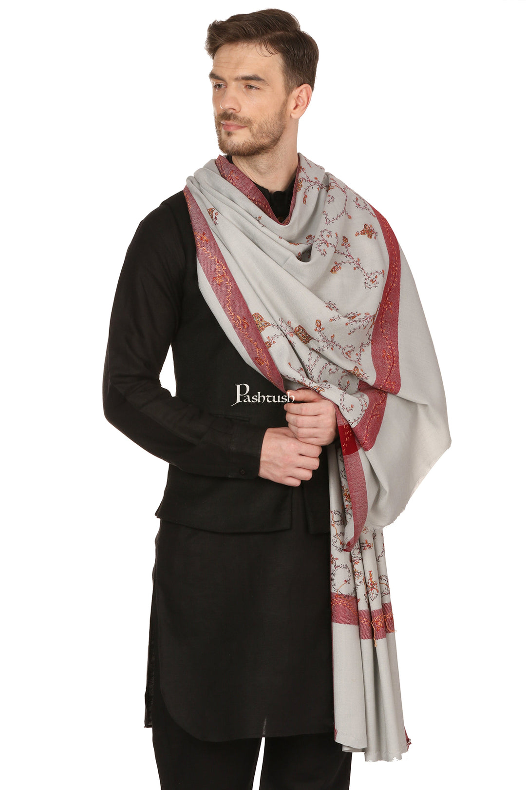 Pashtush India Mens Shawls Gents Shawl Pashtush Mens Hand Embroidery Shawl, Thick And Warm,Grey