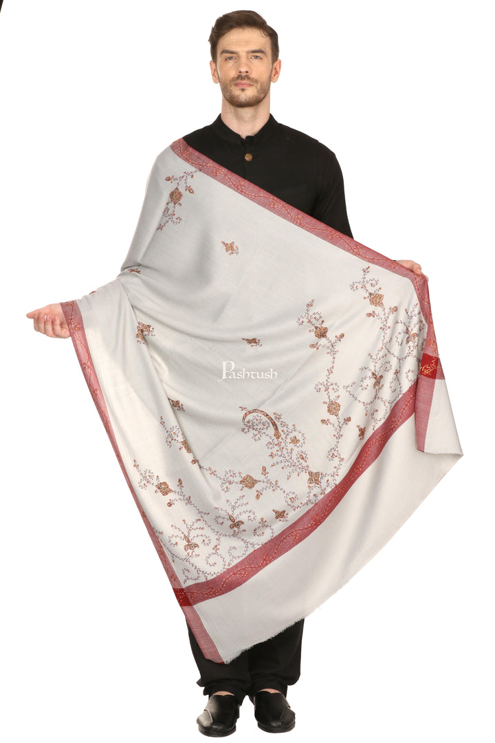 Pashtush India Mens Shawls Gents Shawl Pashtush Mens Hand Embroidery Shawl, Thick And Warm,Grey